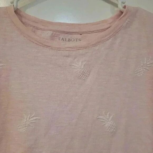Talbots Women's Pale Pink Cotton Crew Neck Short Sleeve T-Shirt w Embroidered Wh - Picture 4 of 10